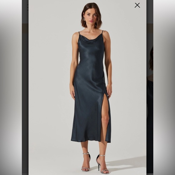 ASTR the label Glynis Dark Teal blue Satin slip dress size s NWT - Picture 1 of 13